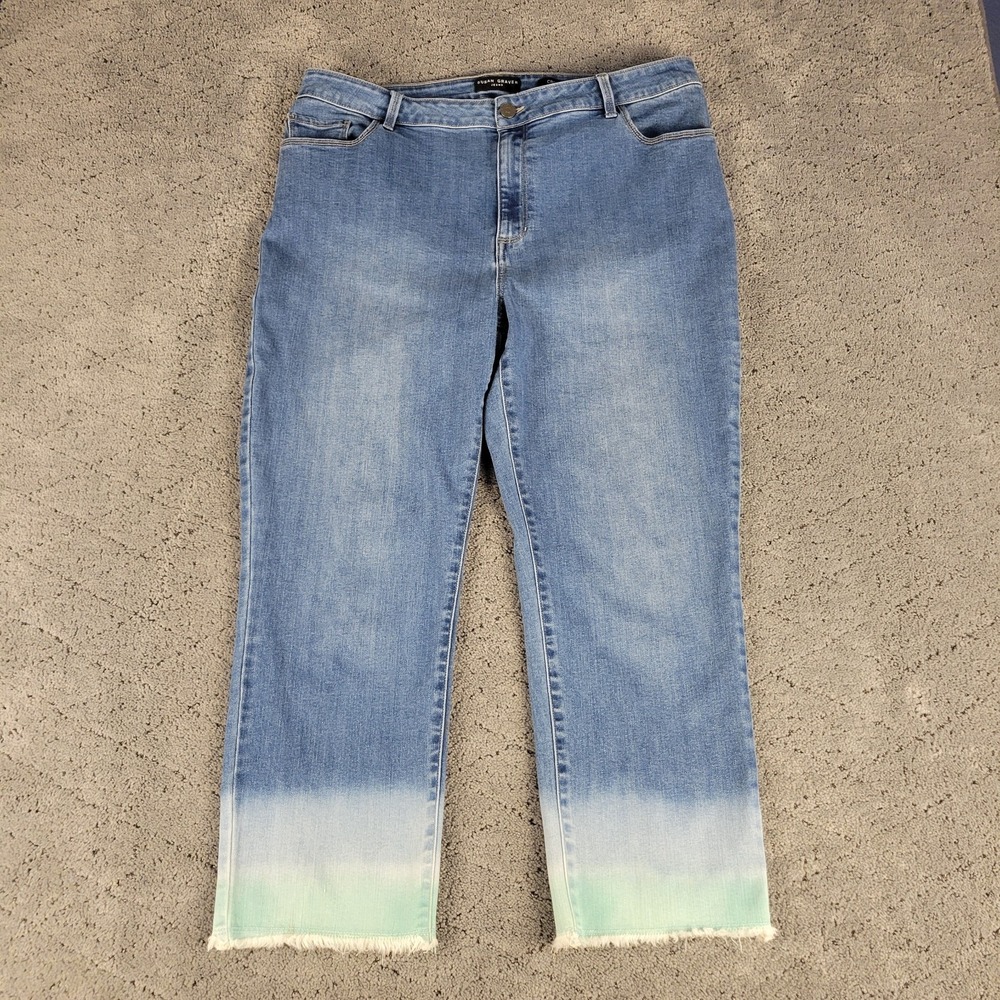 Susan Graver Jeans Womens 18W‎ Blue Cropped Raw Hem High Rise Stretch Comfort